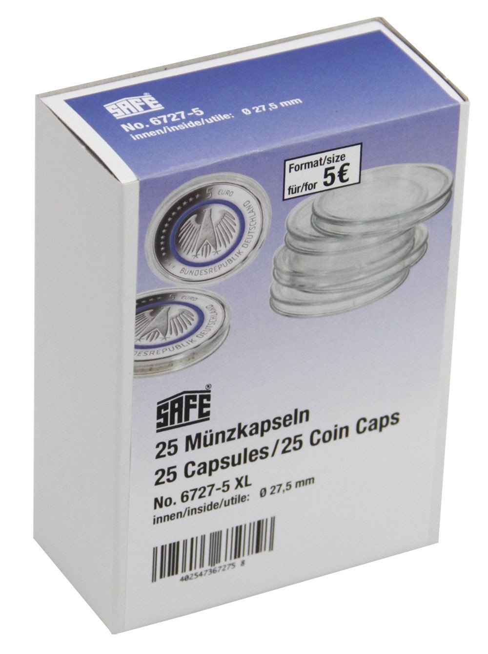 Pack of 25 SAFE Coin Capsules 27.5 mm – Suitable for e.g. 5 Euro Blue Planet, Tropical Zone