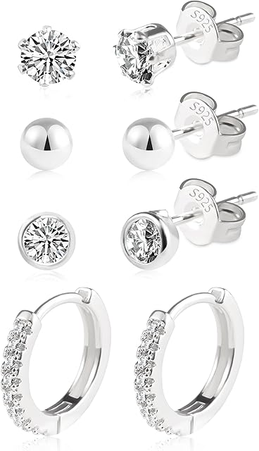 Sterling Silver Stud Earrings, 6 Pairs Sterling Silver 925 Studs Set For Women Girls Kids, Multipack Small Stud Earrings, Hypoallergenicl Mini Sleeper Cartilage Studs Jewelry Gift