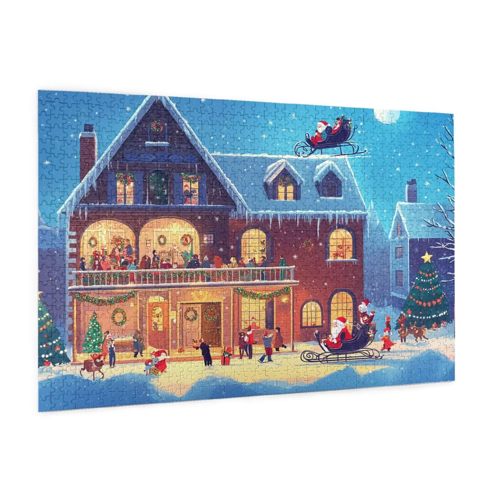 Puzzle 1500 Teile, Puzzle Erwachsene, Holzpuzzle Weihnachten Impossible Jigsaw, Clevere Rätsel, Farbe Jigsaw mit Geschenkbox Verpackung for Room Decor, Geschenke für Frauen Schnee Nacht 87x57cm p-1728