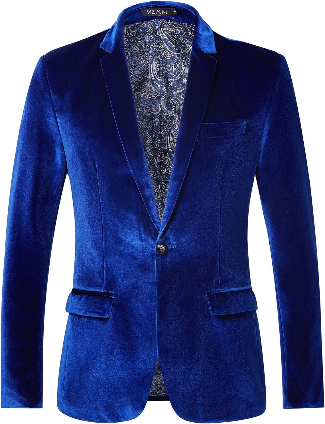 WZIKAI Mens Velvet Blazer One Button Slim Fit Solid Fashion Suit Jacket Sport Coat for Wedding Prom Dinner Party