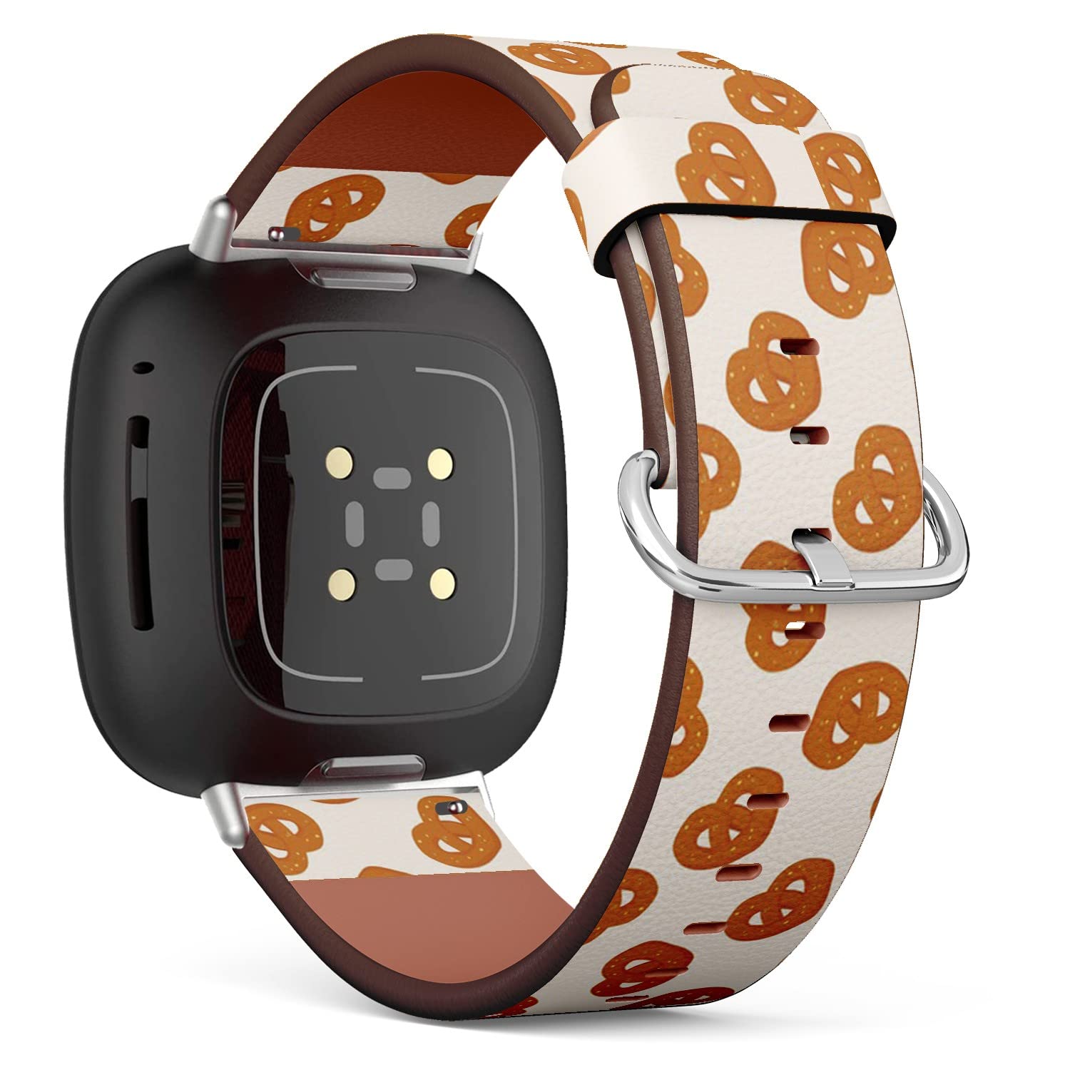 CJBROES Replacement Leather Watch Band, Compatible with Fitbit Versa 3 and Fitbit Sense of Wristband Bracelet Accessory - Bread Cartoon