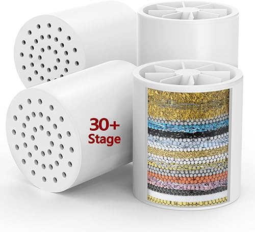 Longriver Paquete de 4 cartuchos de repuesto de filtro de ducha universal de 33 etapas, purificador de agua dura que elimina cloro, metales pesados,