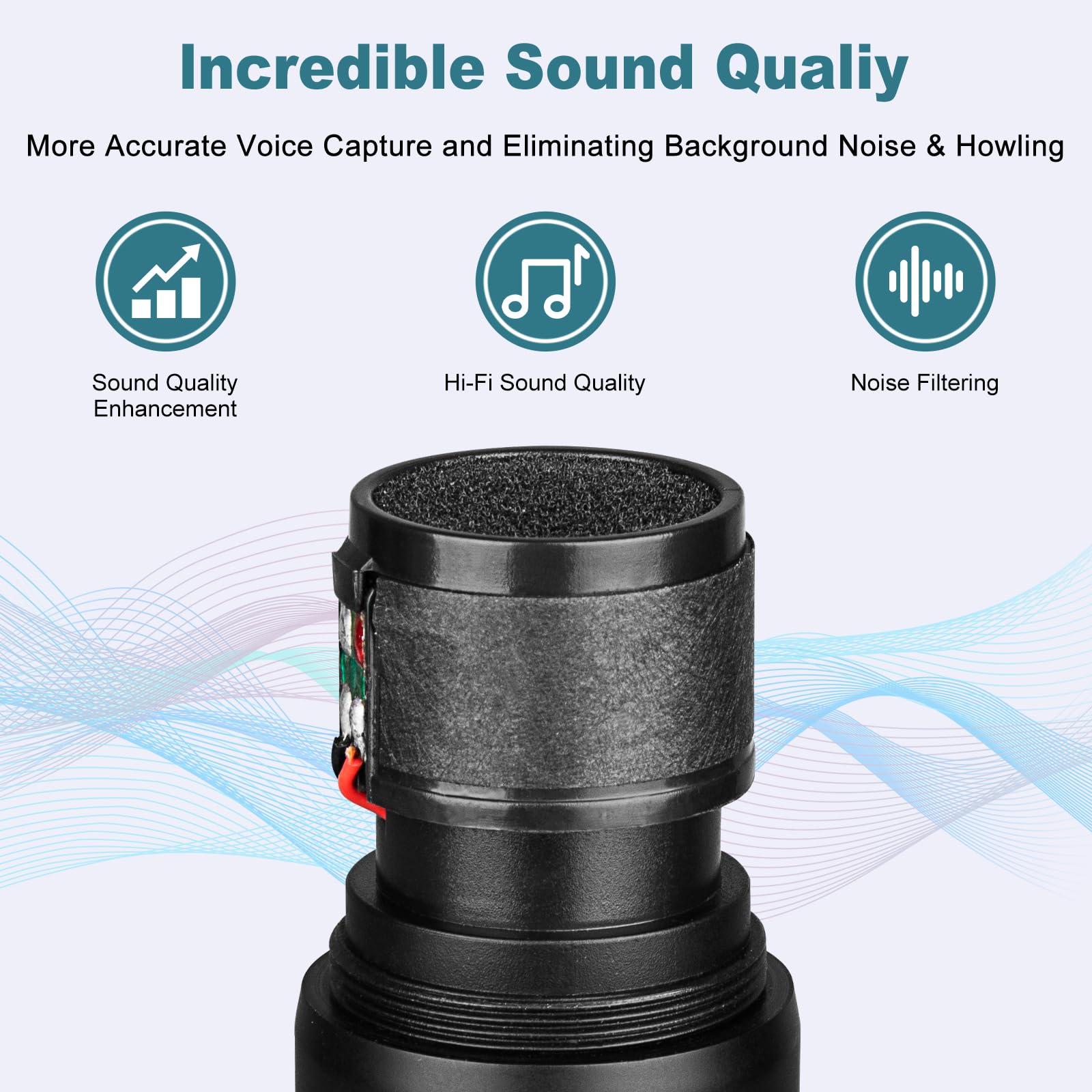 Depusheng Sistema di microfono karaoke wireless duale, set di microfono dinamico con ricevitore ricaricabile per canto, festa, DJ, matrimonio