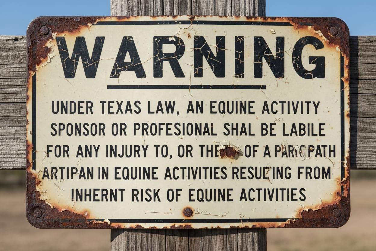 Texas Equine Liability Warning Tin Sign, 8x12 Inch