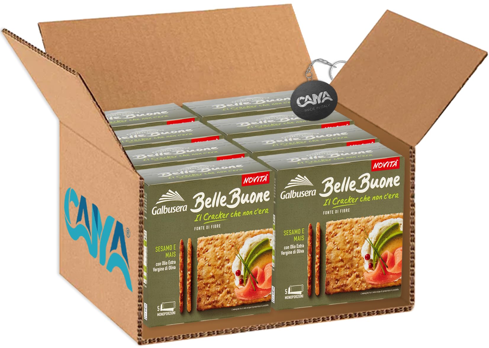 Galbusera BelleBuone Crackers Integrale di Sesamo e Mais con Olio Extra Vergine D'Oliva 200g [CAIYA® BOX da 8 Confezioni]