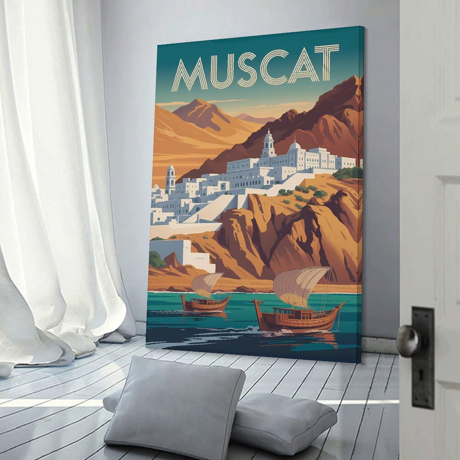 Junmoney Canvas Wall Decor Muscat Travel (2), 20x30inch(50x75cm), for Flats, Guest Rooms Or Compact Rooms, A Simple Refresh for Blank Walls