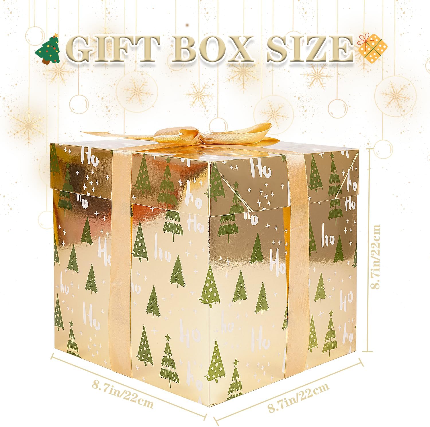 JWSCYSY Assorted Designs Christmas Gift Boxes with Lids, Tissue Papers and Ribbons, Medium Square Gift Boxes - 12 Pcs (8.7 Inch), Gift Wrapping Christmas Holiday New Year Presents Party Favor Boxes.