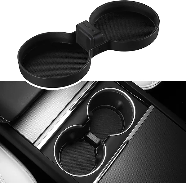 BASENOR Tesla Model Y 2025 2026 Juniper Cup Holder Insert Mat 2024 2025 Tesla Model 3 Highland TPE Center Console Mat for Model Y 3 Interior Accessories