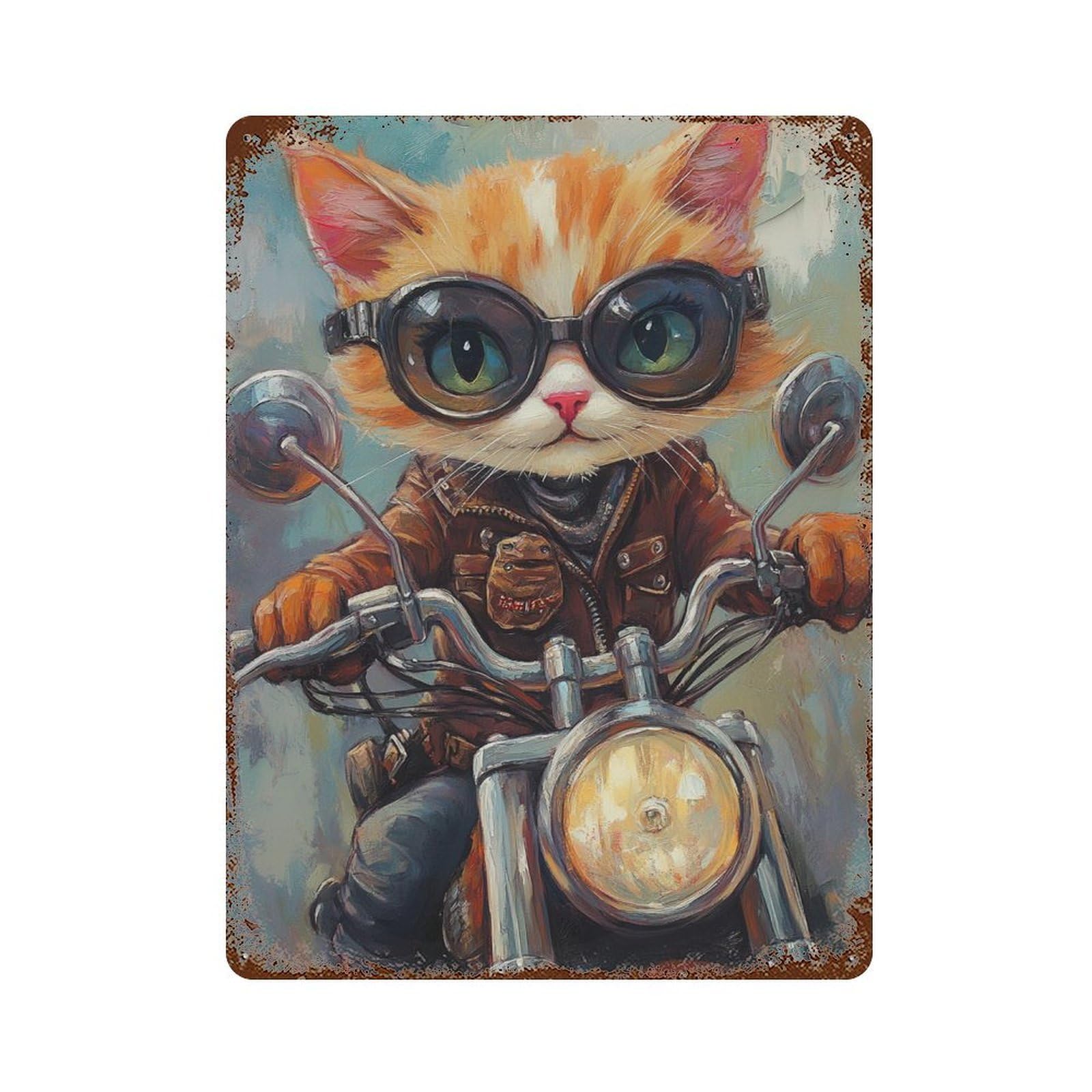 Rider Cat Biker Style -1 Vintage Rust Metal Sign 15.7"x11.8", Shabby Chic Decor for Living Room, Hallway And Home Decor