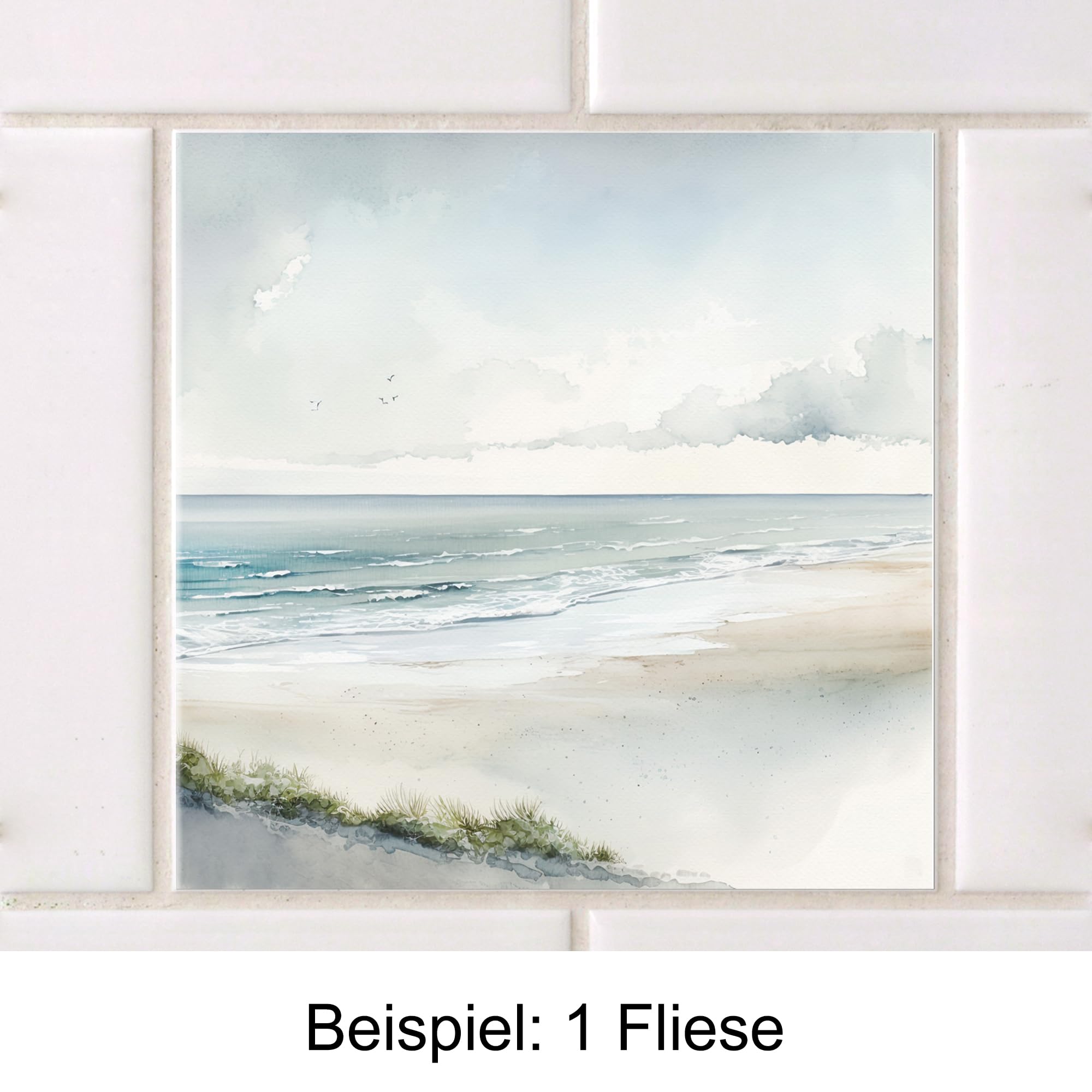 GRAZDesign Fliesenaufkleber Bad & Küche, maritim Leuchtturm Strand Watercolor, Klebefliesen selbstklebend - 15x15cm / 10 Stück