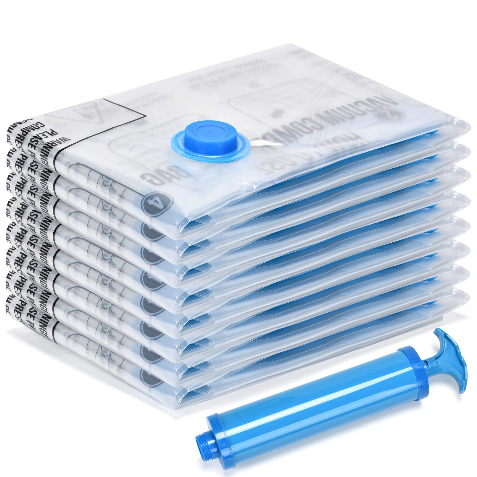 DBDSZYH Vacuum Compression Storage Bags with Hand Pump Reusable Vacuum Sealer Compression Space Saver Bag - 8-Pack (Jumbo)