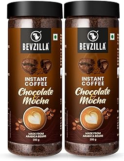 Bevzilla Chocolate & Mocha (Choco-Mocha) Instant Coffee Powder Jar – 400GM (200gx2) | Arabica Beans with Chocolaty Twist | Perfect for Espresso, Latte & Cappuccino | Enjoy Hot & Cold