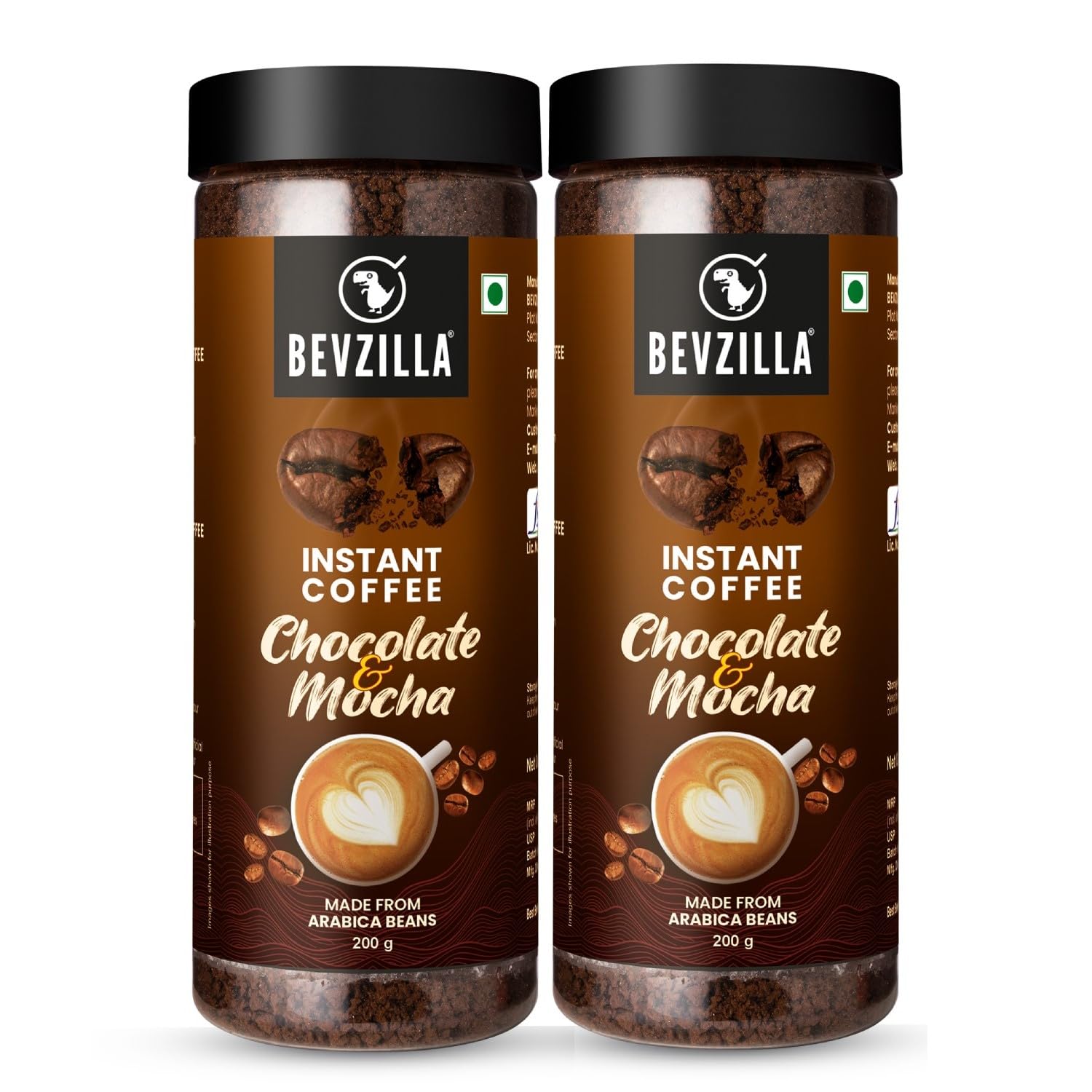 Bevzilla Chocolate & Mocha (Choco-Mocha) Instant Coffee Powder Jar – 400GM (200gx2) | Arabica Beans with Chocolaty Twist | Perfect for Espresso, Latte & Cappuccino | Enjoy Hot & Cold