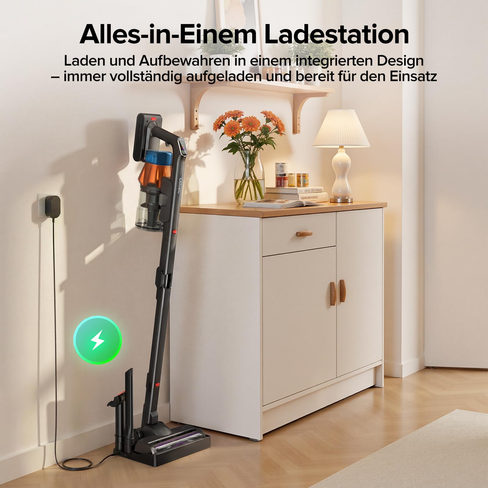 Lubluelu Akku Staubsauger kabellos 55 kPa, 650 W bürstenloser Motor, selbststehend & faltbar, bis zu 65 Min. Laufzeit, mit Ladestation, 7-stufiges Filtersystem, für Tierhaare, Hartböden & Teppiche