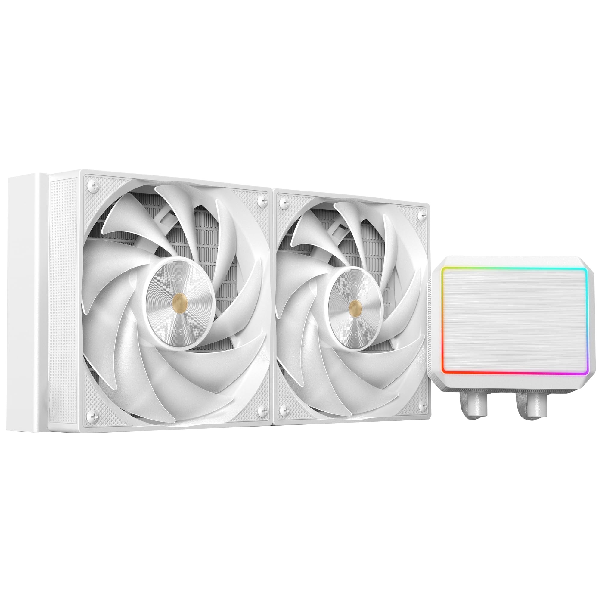 Mars Gaming ML-PROII240 Refrigeración Líquida AIO 450W TDP, Bomba 4ª Gen Opti-Chamber Base de Cobre y Microcanales, 2x Ventilador 120mm FDB, Bloque de Aluminio Cepillado con FRGB Lineal, Blanco