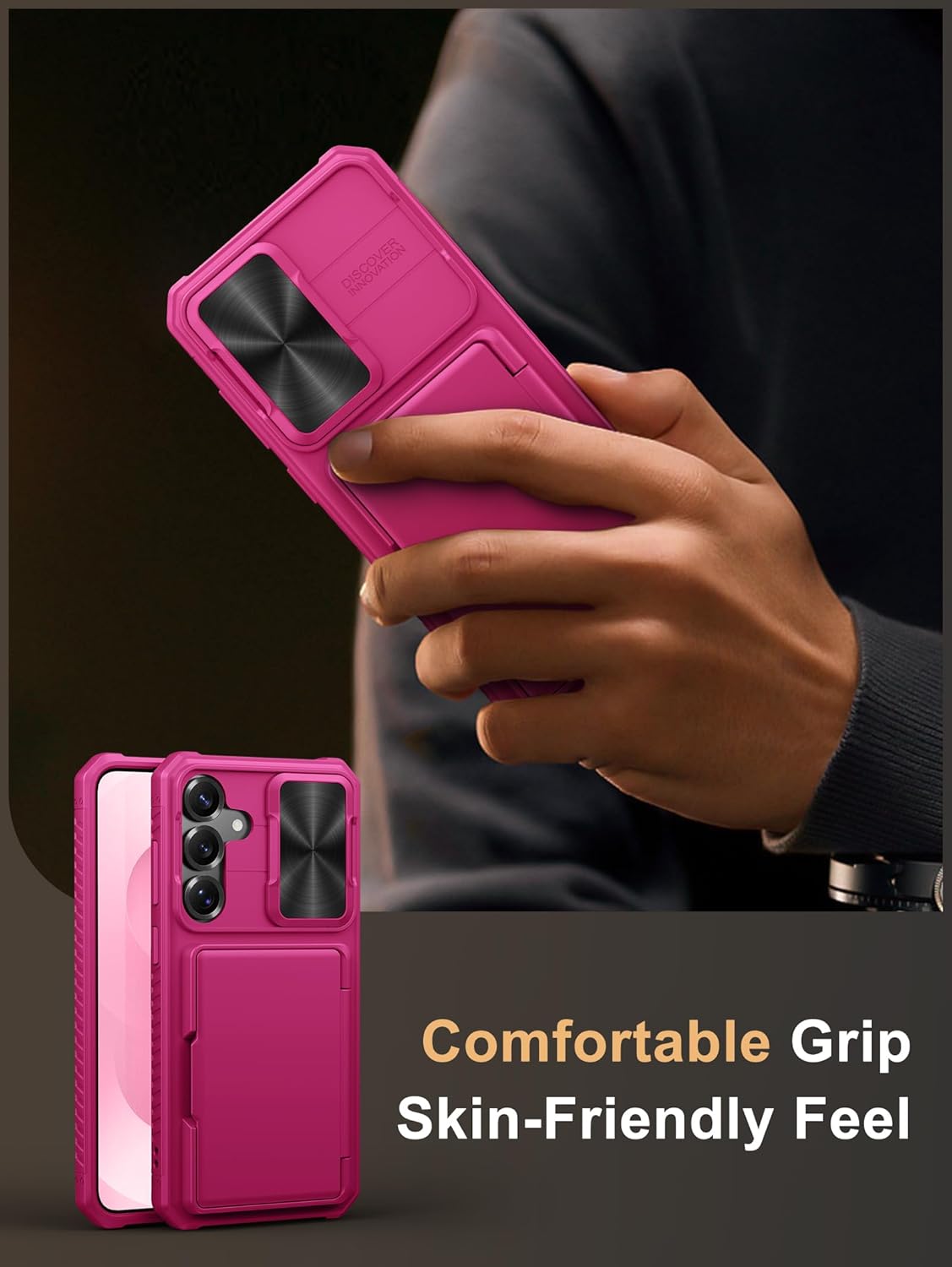 Vihibii for Samsung Galaxy S25+ Plus Wallet Case with Card Holder (4 Cards) [RFID Blocking] & Slide Camera Cover & Raised Edges Protection, Shockproof Rugged Case for S25+ Plus 6.7" 2025, Hot Pink - Image 6