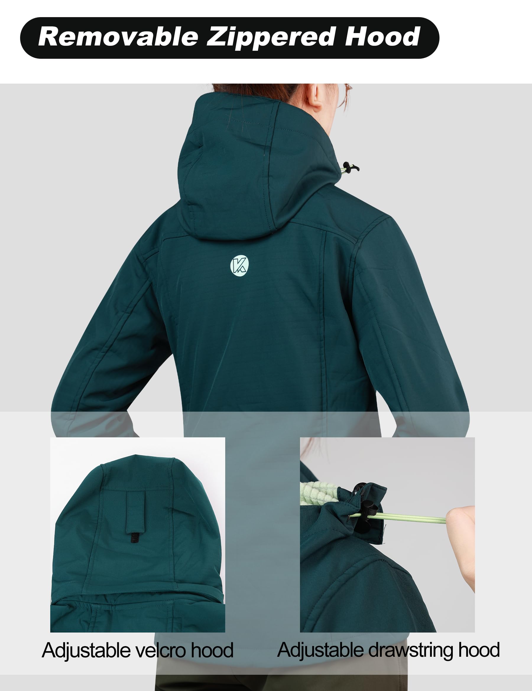 KUTOOK Chaqueta Softshell Ciclismo para Mujer Invierno Impermeable Cortavientos Chaqueta con Capucha Forro Polar para SenderismoTrekking Montaña Escalada