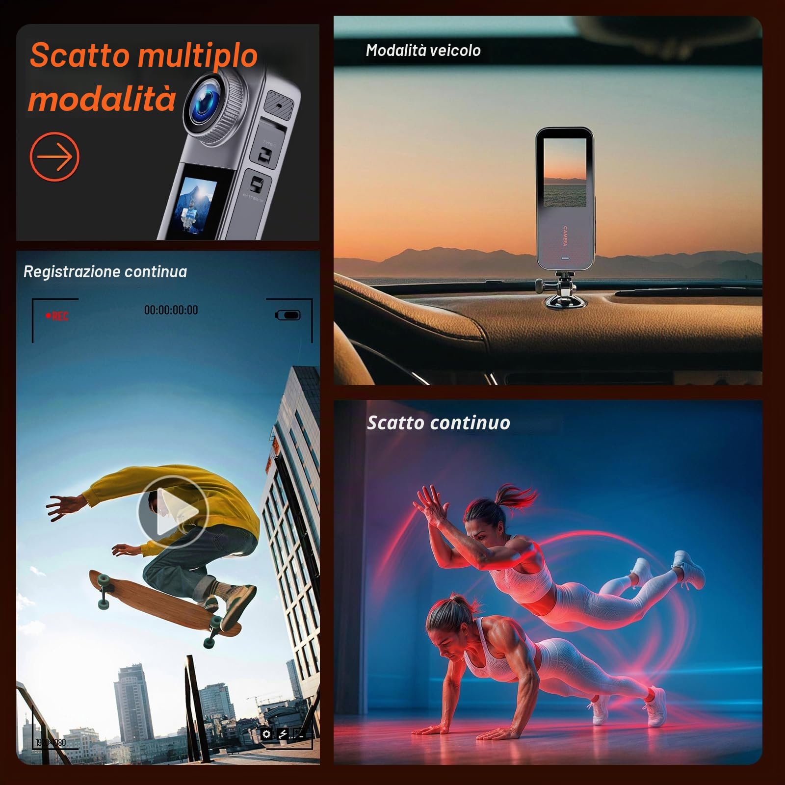 Dual Action Cam con Scheda 32G,Fotocamera Subacquea con due Batterie Ricaricabili da 1350 mAh e Set di Accessori