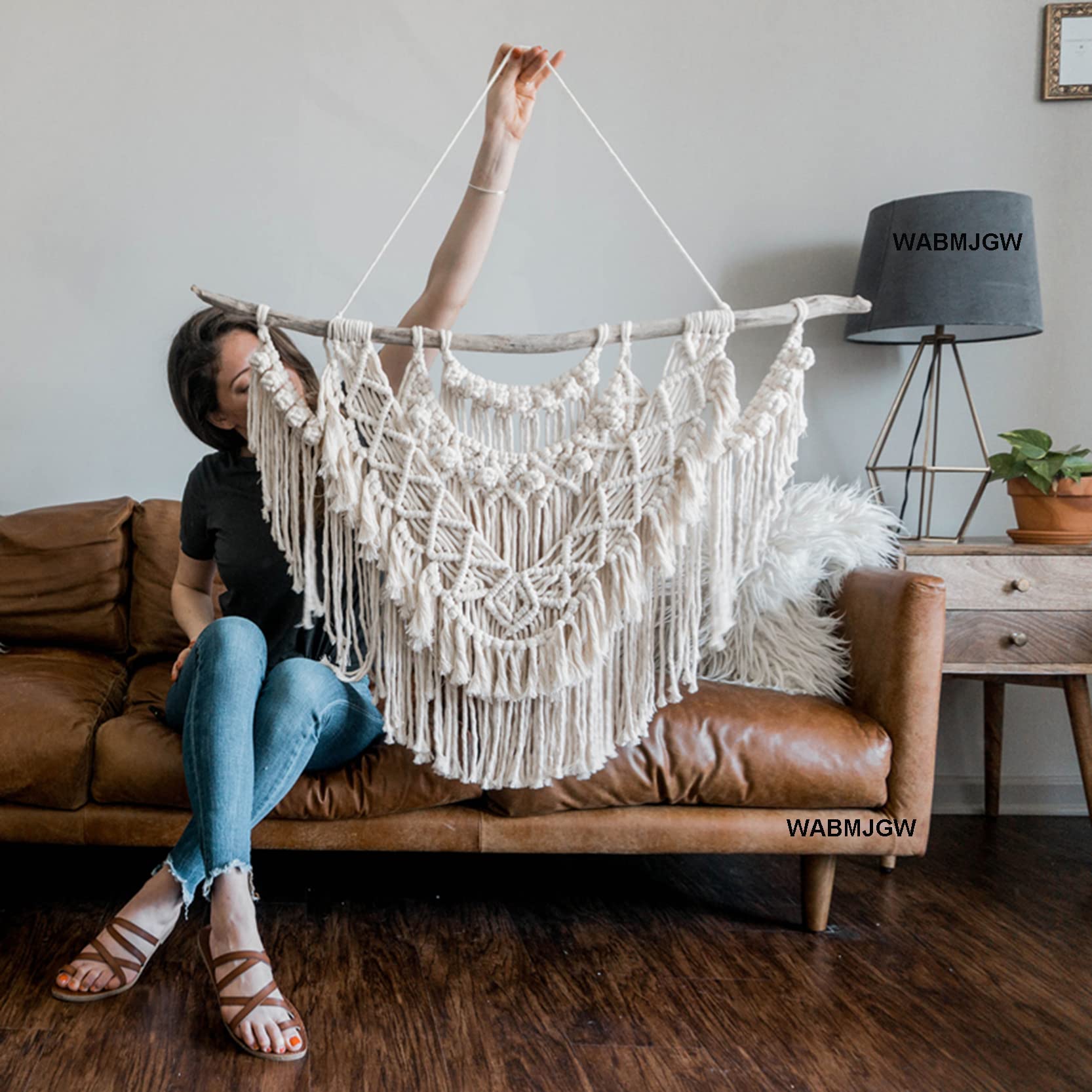 WABMJGW Tapiz de macramé Bohemio para Colgar en la Pared, Tapiz de macramé, Tapiz de Cuerda de algodón, para Colgar en la Pared, para Dormitorio, Sala de Estar, Color Beige, 120 x 100 cm