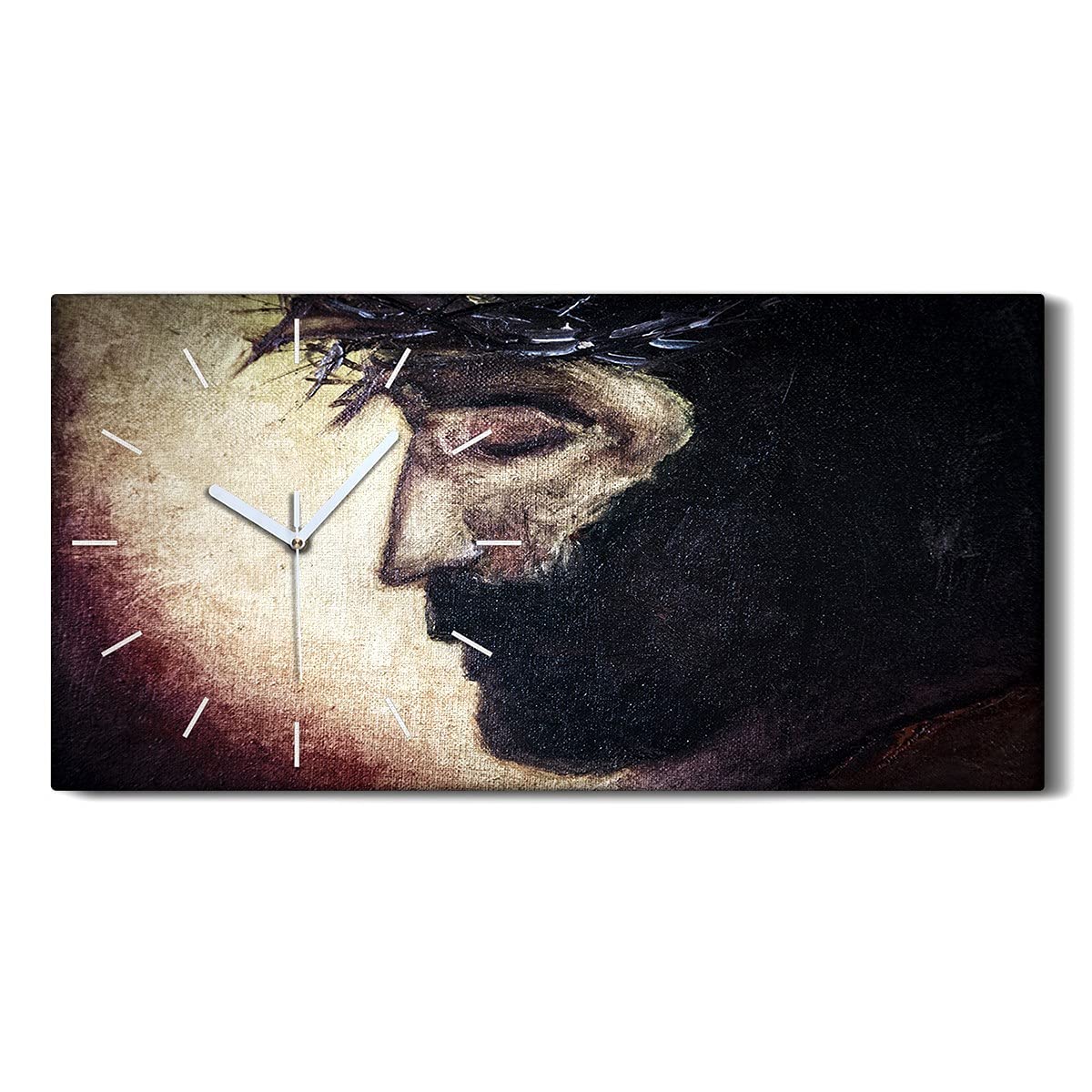 Horloge sur toile sans tic tac couronne de jésus 60x30cm pour un sommeil paisible