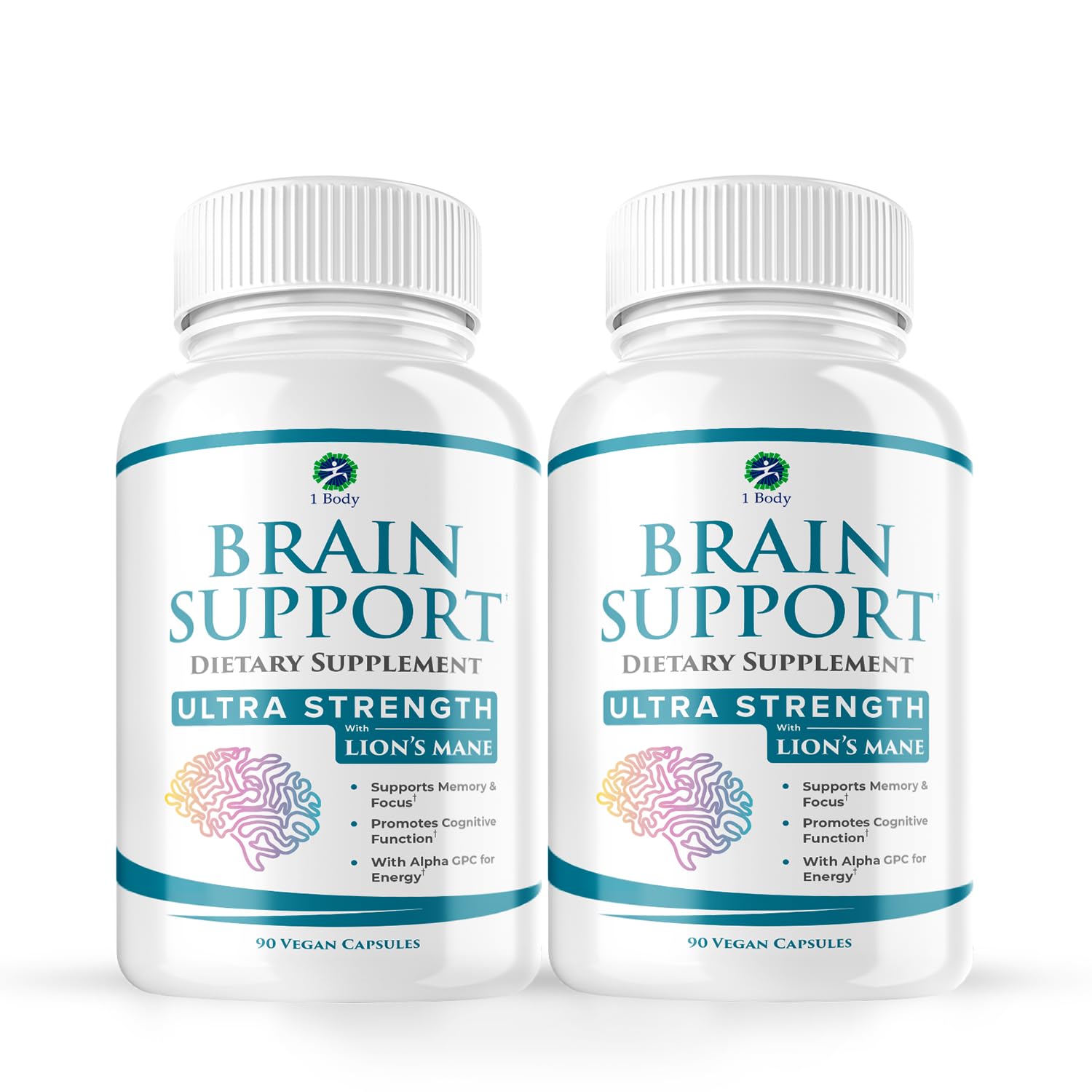 Suplemento Body Brain Support com Alpha GPC e Extrato de Lion's Mane, 90 Cápsulas, Pacote Duplo - Melhore sua Memória e Concentração!