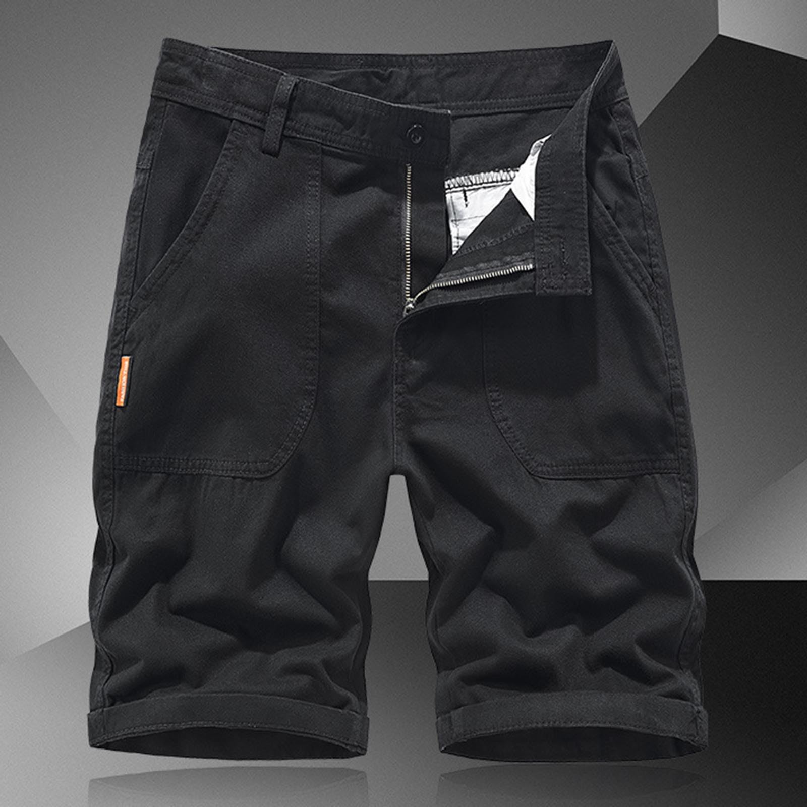 Cargo Shorts for Men Big Tall Solid Color Classic-Fit Beach Shorts Casual Summer Stretch Tactical Short with Pocket L Black