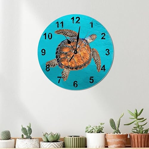 Miniatura 3 de Reloj de pared de tortuga marina tropical, playa, reloj de pared redondo de madera sin tictac, funciona con pilas, 12 pulgadas, decoración rústica