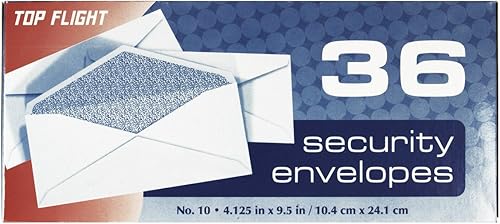 parte superior Vuelo Boxed Número 10sobres de seguridad, 4.125x 9.5inches, Blanco con forro de seguridad, 36sobres por caja (6900583)