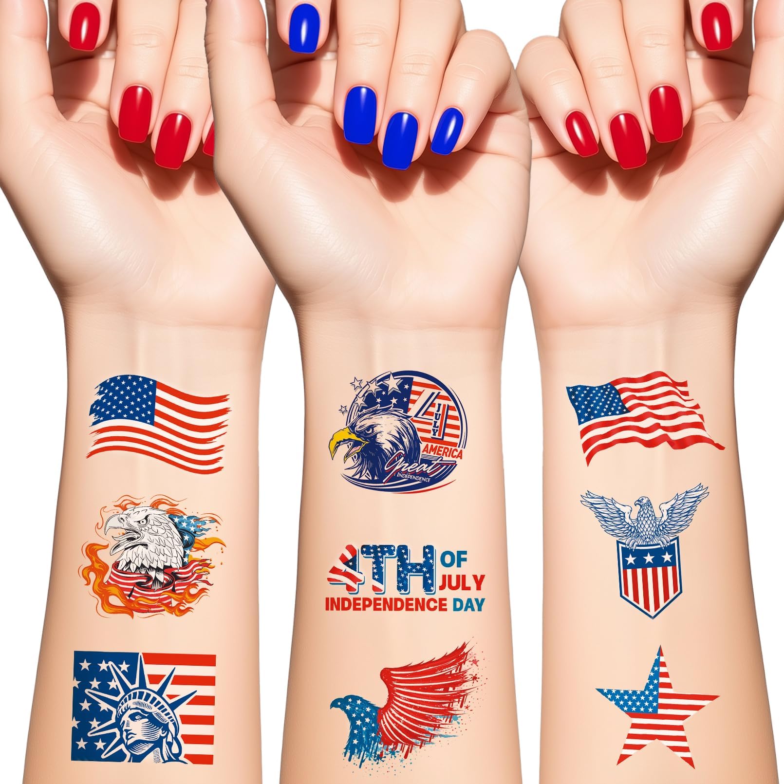Fourth of July Temporary Tattoos,American Flag Red White and Blue Fake Tattoo Stickers, 4th of July,USA Party Favors,Memorial,Independence,Labor Day Decorations Party Supplies