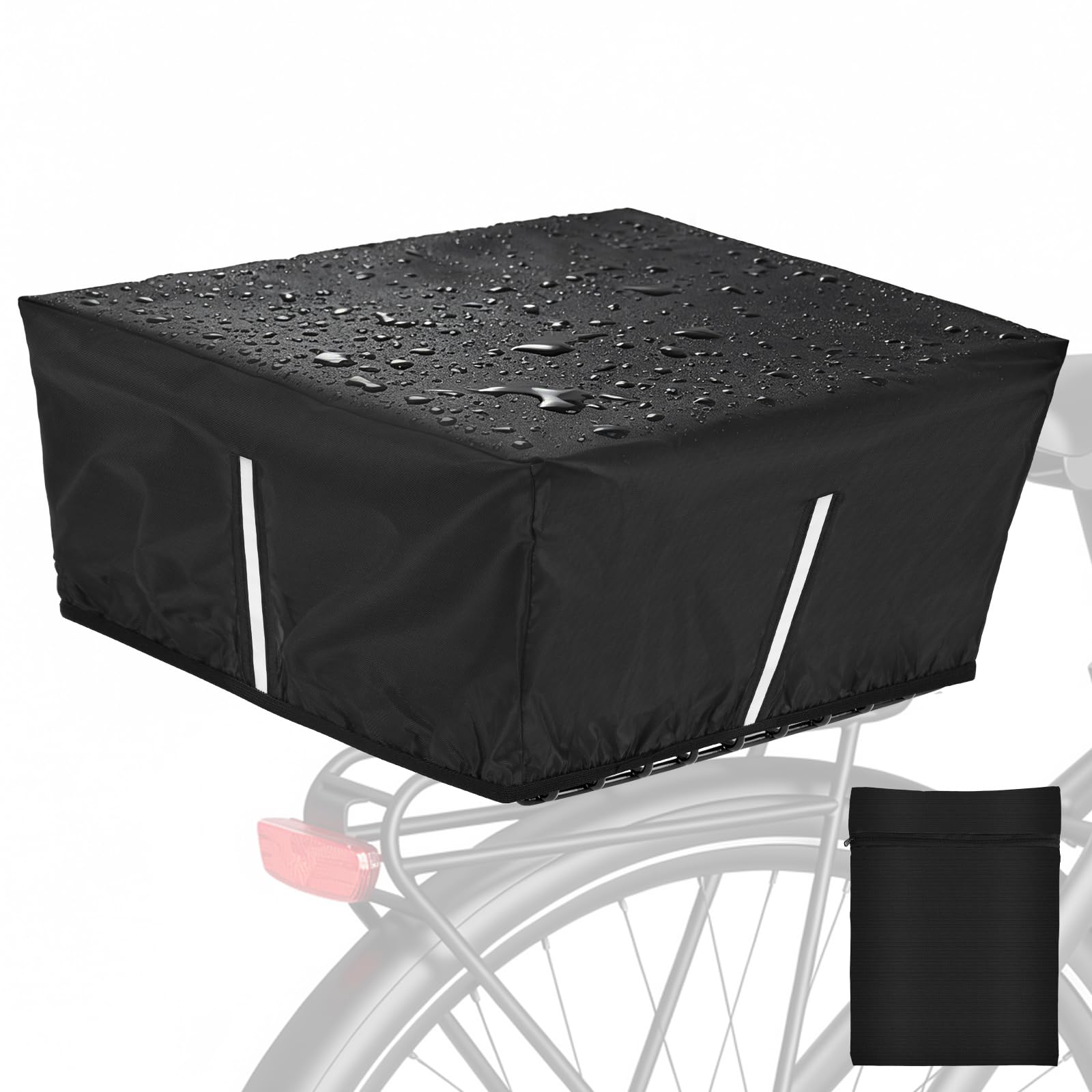 AOOWU Waterproof Bike Basket Cover, Bike Basket Cover with Storage Bag, Black Rain Cover for Bicycle Basket, Durable Bike Basket Protector, Bicycle Rear Basket Cover, Front Bicycle Basket Cover