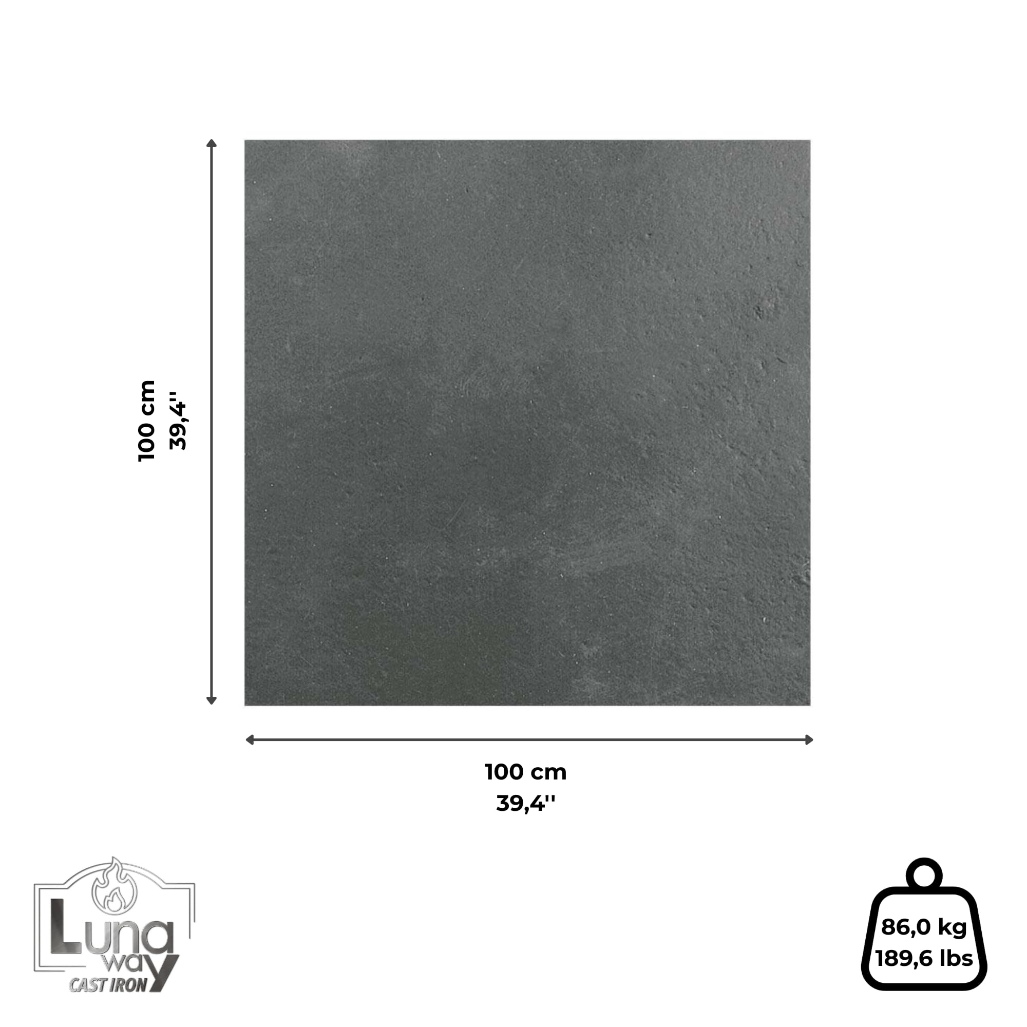 Plaque Lisse pour revêtement de cheminée en Fonte 100 x 100 cm Épaisseur 1,2 cm