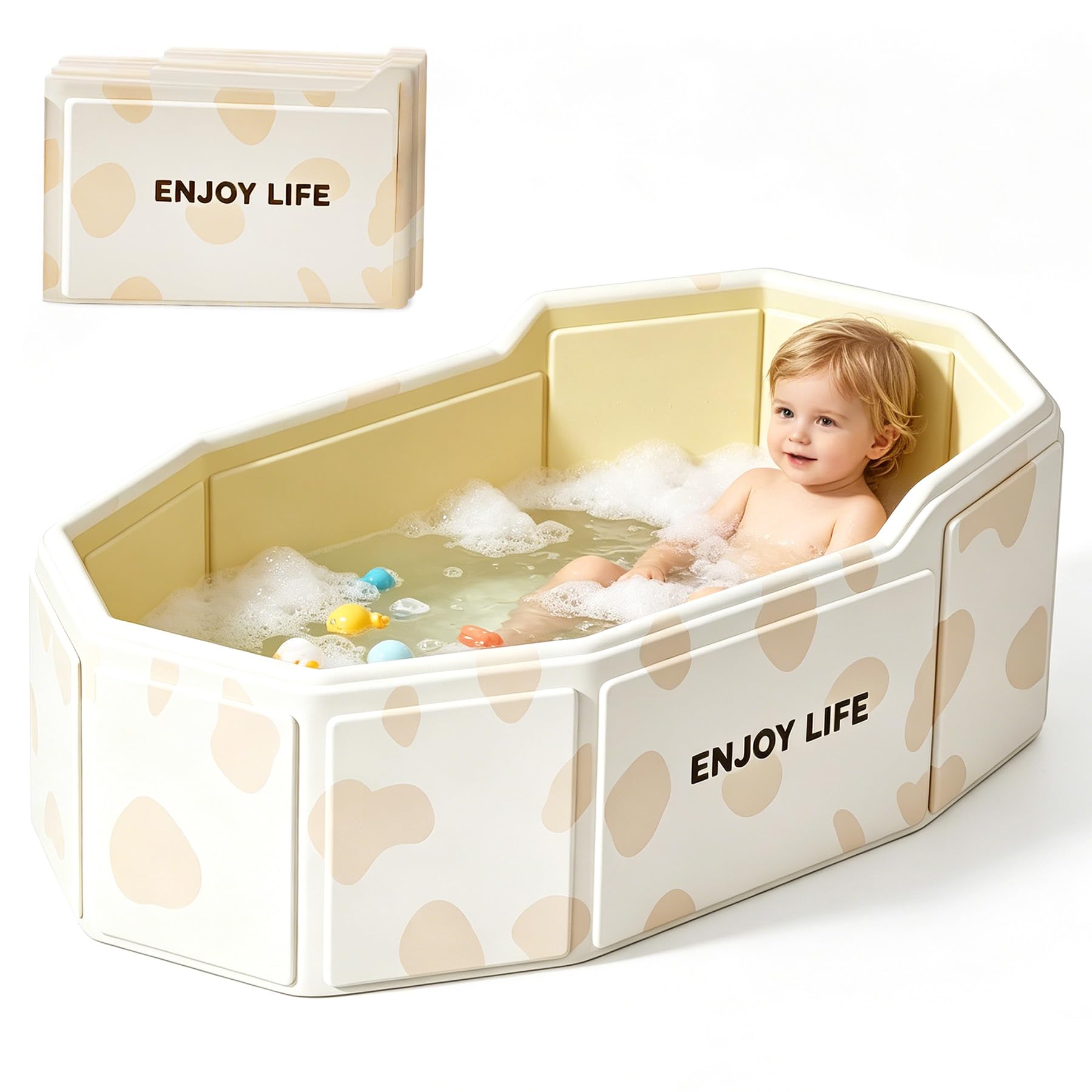 VEEKAY Vasca da Bagno Pieghevole per Bambini, 75x45x28cm Portatile e Salvaspazio, con Tappo di Scarico, Multiuso per Neonati e Bambini 0-8 Anni