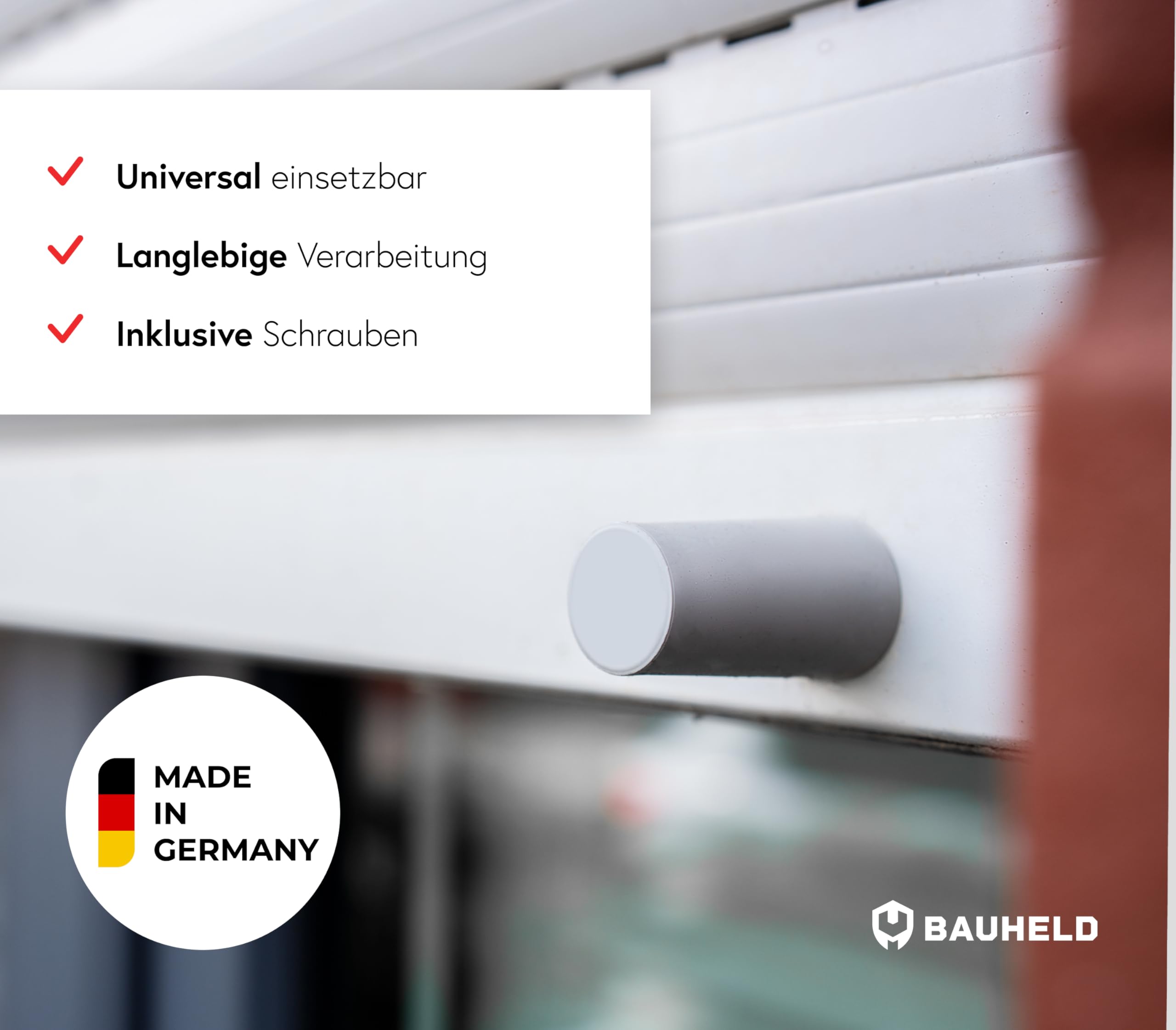 BAUHELD® Rolluikstopper, gesloten, 40 mm, 8 stuks, Made in Germany, aanslagbuffer van kunststof, aanslagstop voor rolluiken met schroeven, geschikt voor rolluikpantserlamellen, wit