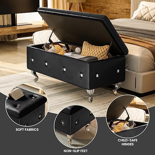 Miniatura 6 de DKLGG Banco otomano de almacenamiento para dormitorio, banco de entrada tapizado con patas y bisagra de seguridad, banco de almacenamiento pequeño