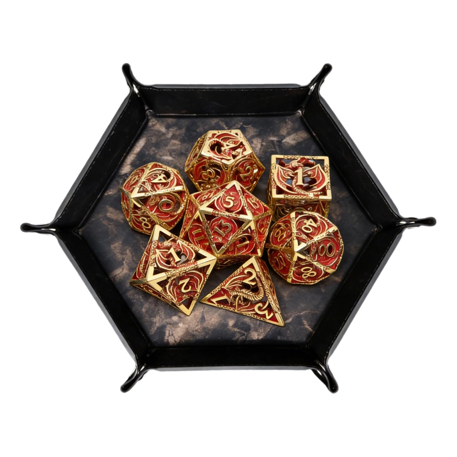 Ensemble de 7 Dés en Métal Dragon, Dés Polyédriques Creux, Compatibles avec Les Jeux de Rôle Les Jeux de Plateau et Les Jeux de Cartes(Gold)