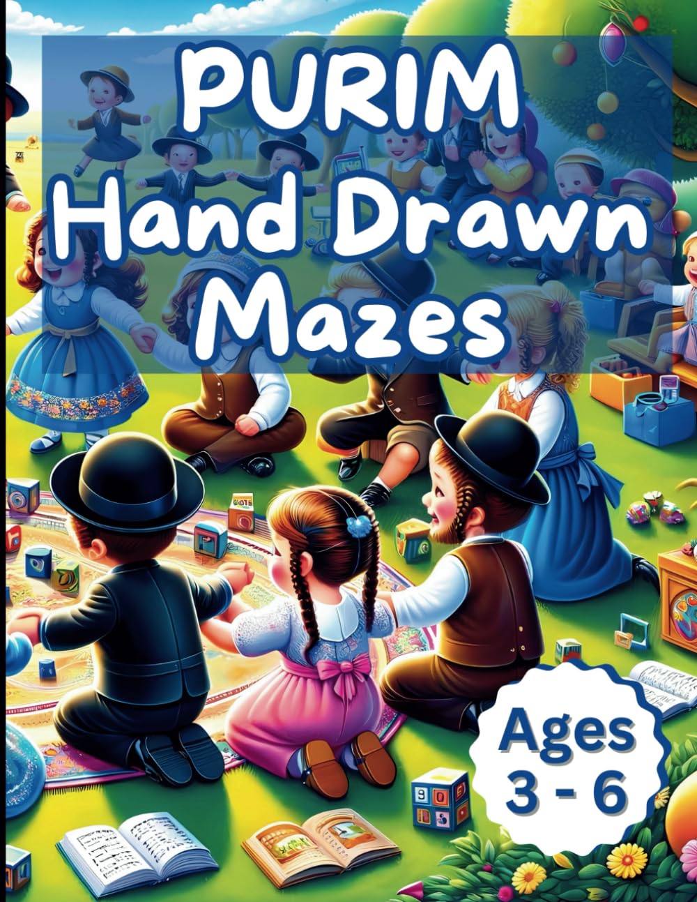 Purim Hand Drawn Mazes, Ages 3-6: Beginner Puzzles for Young Tots, Jewish Holiday Hebrew Book for Preschool, Kindergarten