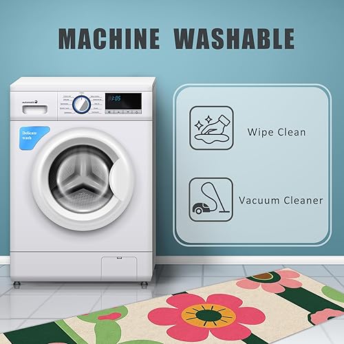 Miniatura 7 de Alfombra de pasillo retro de los años 60 y 70, de 3 x 6 pies, patrón colorido floral, antideslizante, lavable, alfombra retro de los años 60 y 70