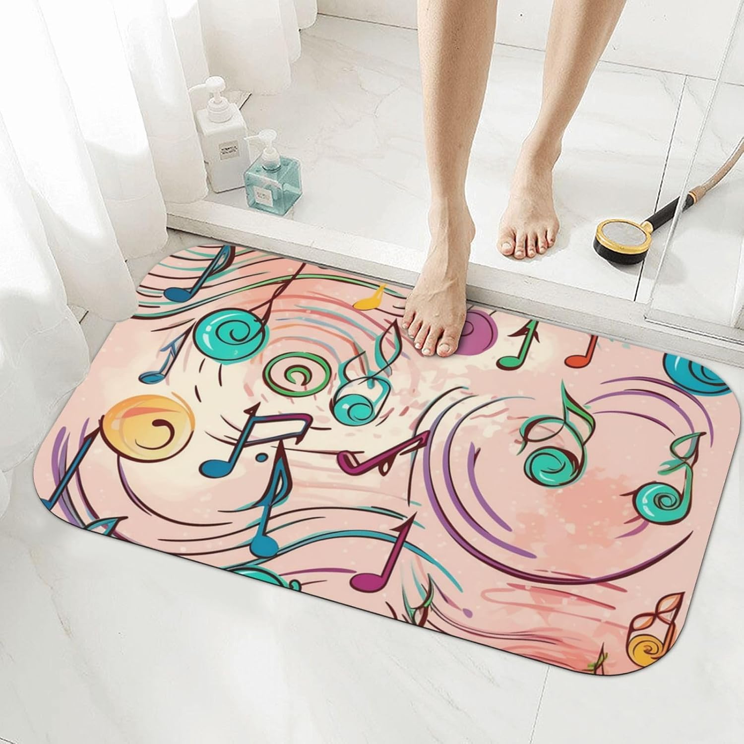 Stone Bath Mats Cartoon Musical Notes Diatomaceous Earth Bath Mat Super Absorbent Bathroom Floor Mat Quick Drying Diatomite Shower Mat for Shower Bathtub Bathroom Accessory 19.7x31.5in