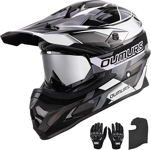 DOT Casco de ATV Dirt Bike para Adultos con Gafas Guantes y Máscara Visera Solar Ajustable Casco de Motocicleta para Adultos Todoterreno Motocross
