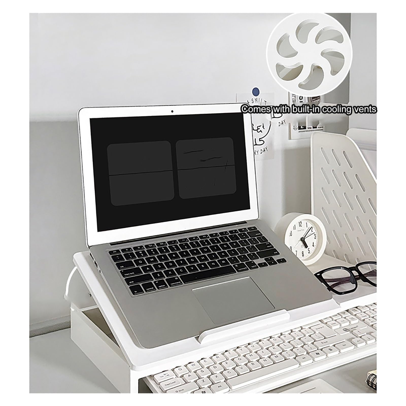 Rialzo Monitor da Scrivania in Legno da Scrivania, Supporto per Laptop Regolabile in Altezza con Design di Raffreddamento, Supporto PC Scrivanias Pieghevole
