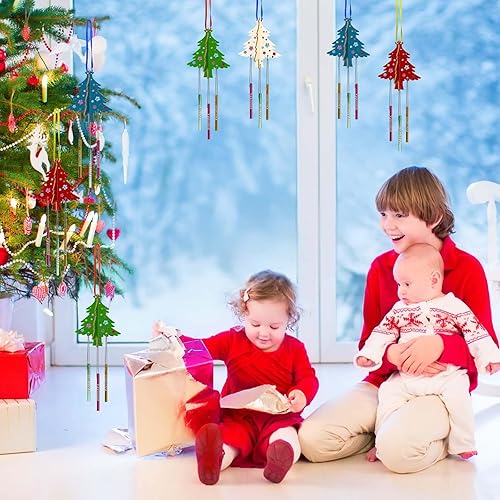 Miniatura 2 de Paquete de 6 carillones de viento para niños, kits de manualidades de Navidad, bricolaje 3D, carillón de viento de madera sin terminar, adornos