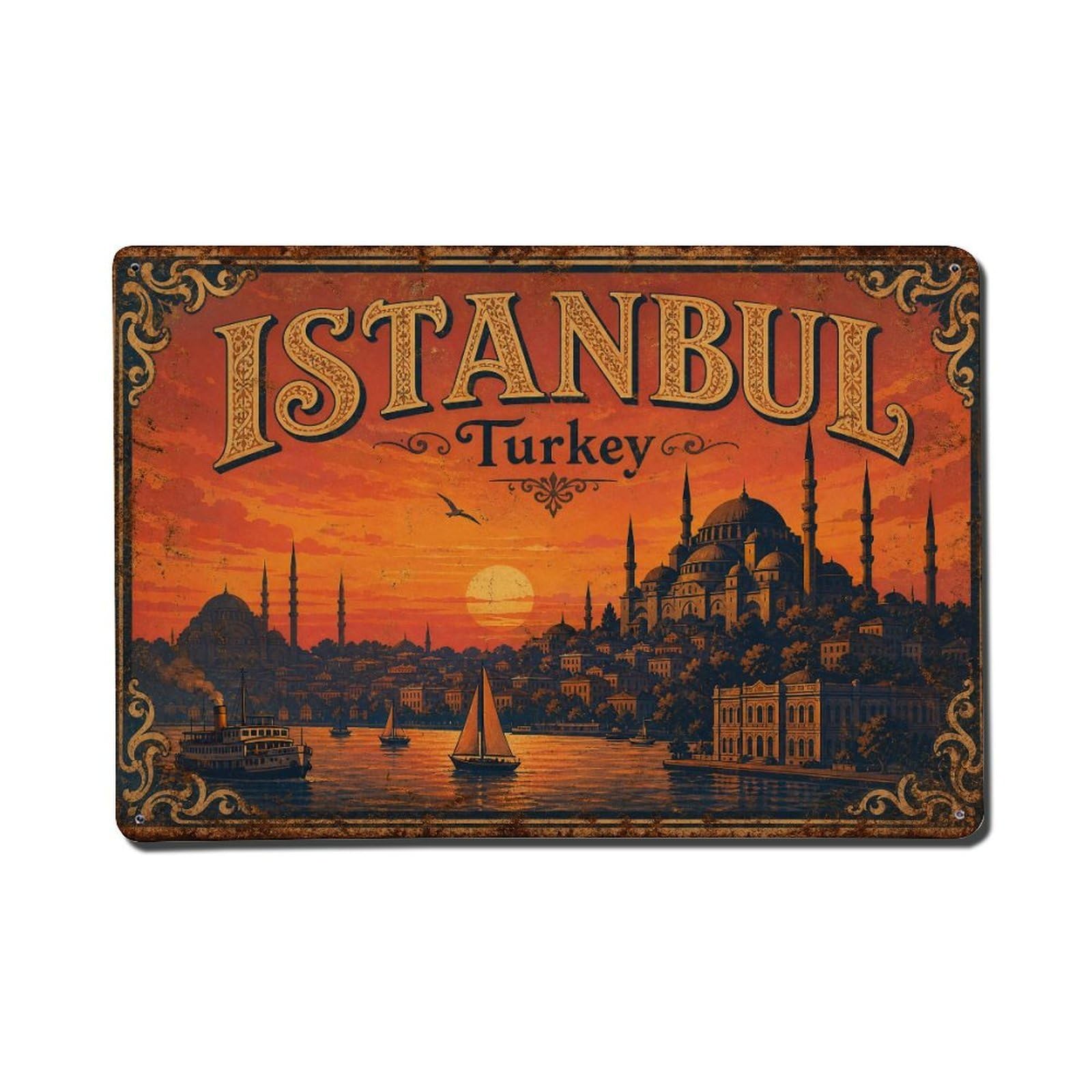 Vintage Travel Istanbul Turkey Sunset Metal Tin Sign