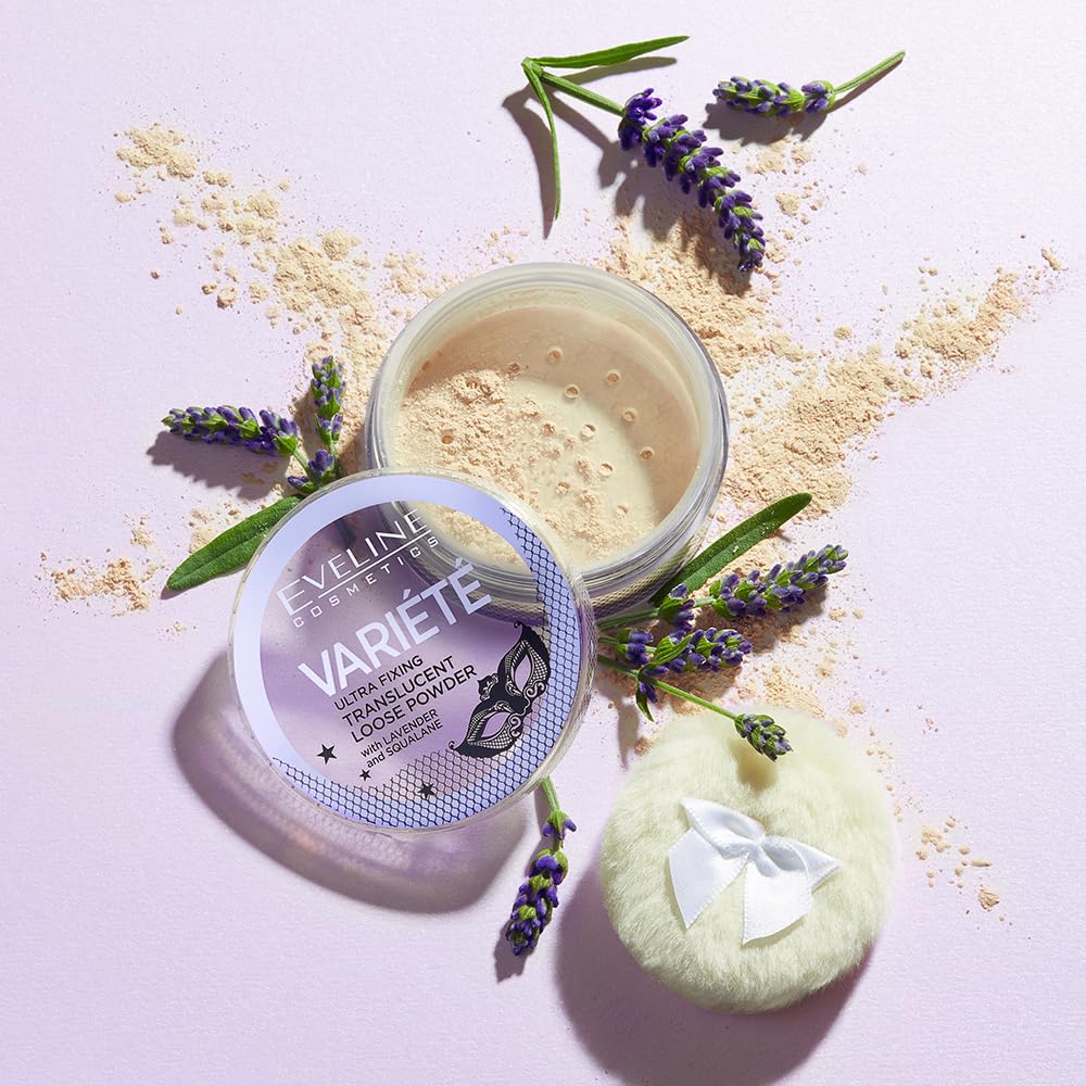 Eveline Cosmetics sypki puder transparentny Variete matujący z lawendą i skwalanem