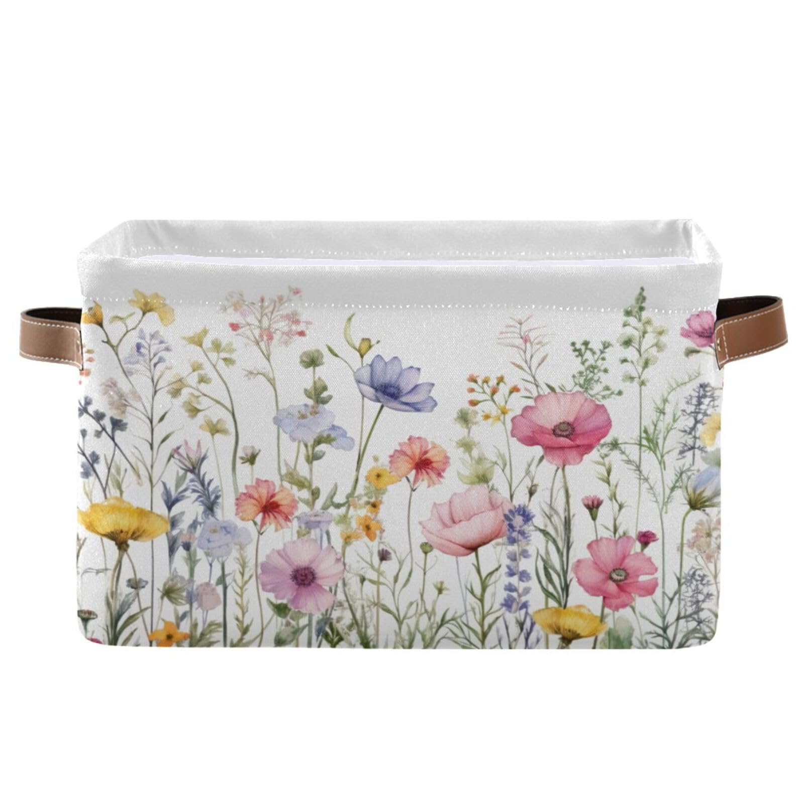 YETTASBIN Herbal Wildflowers Storage Basket 2pc, Large Collapsible Toys Clothes Organizer, Durable Canvas Storage Bin with Handle for Shelves Closet Laundry Home Office Decor