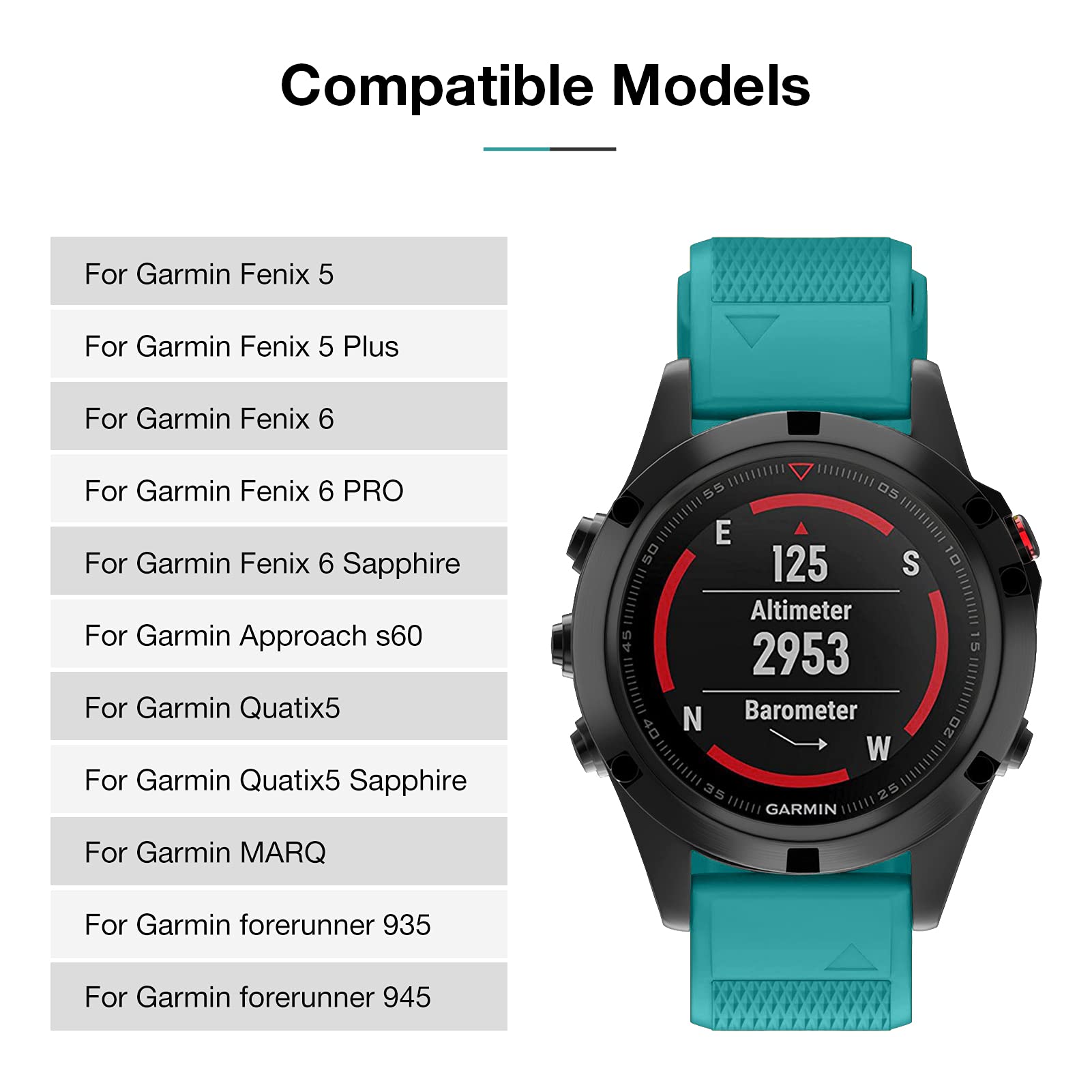 Watch Strap for Garmin Fenix 5/5 Plus,Replacement Wristband Compatible with Garmin Fenix 6/6 Pro,Forerunner 935 945 (Blue Green) - Image 3
