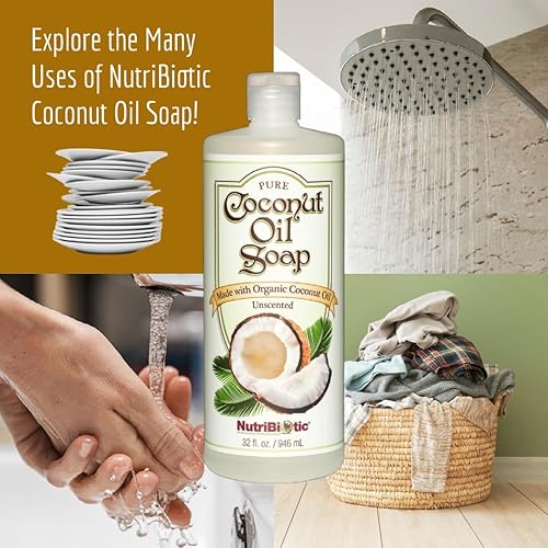 Vista 6 de NutriBiotic Jabón de aceite de coco puro, sin perfume, 8 onzas Certificado orgánico, sin refinar, biodegradable Vegano y fabricado sin OMG
