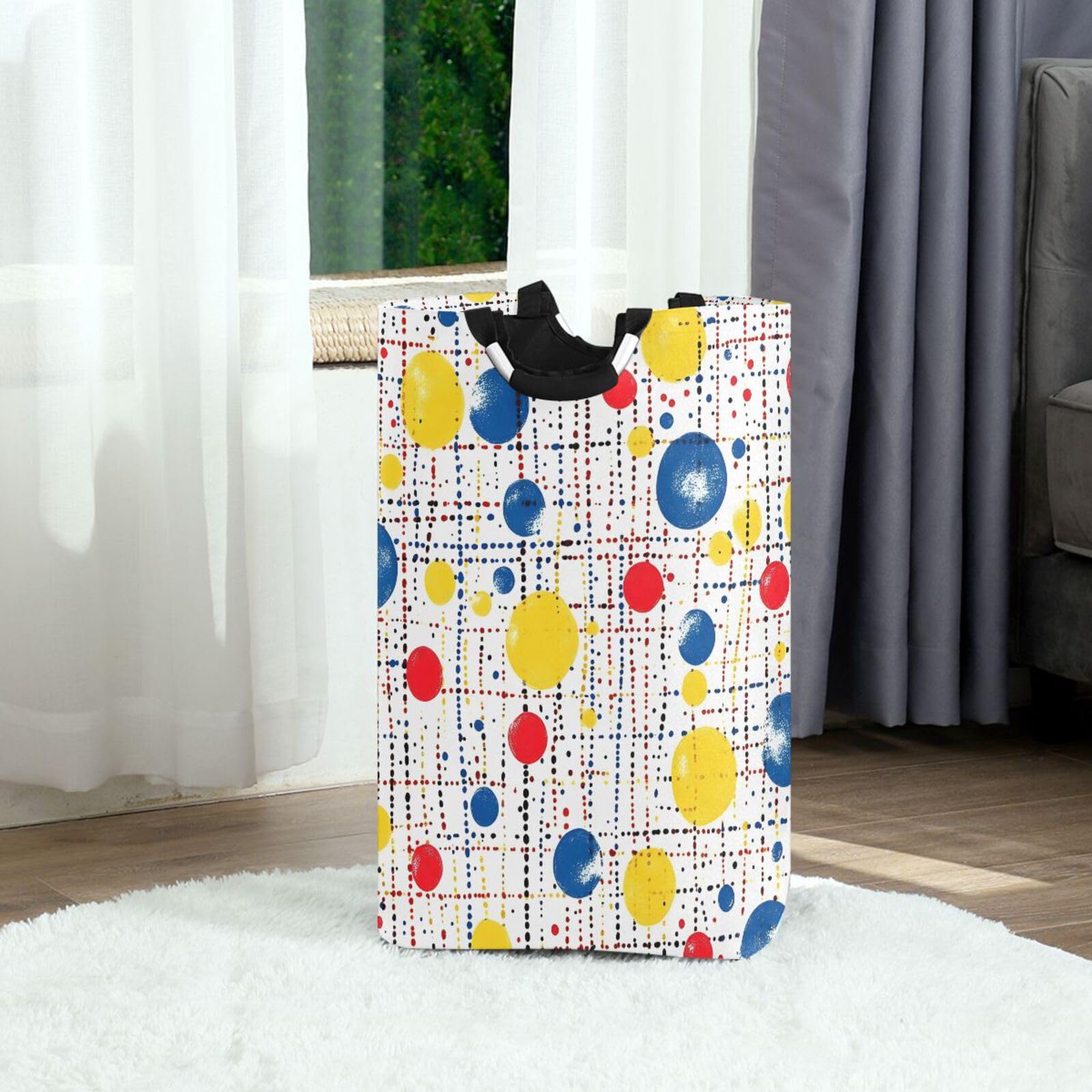 Jihqo Laundry Hamper Basket Abstract Geometric Dots Collapsible Nursery Storage Bin Waterproof Clothing Baskets for Home Bedroom Bathroom Washing Room