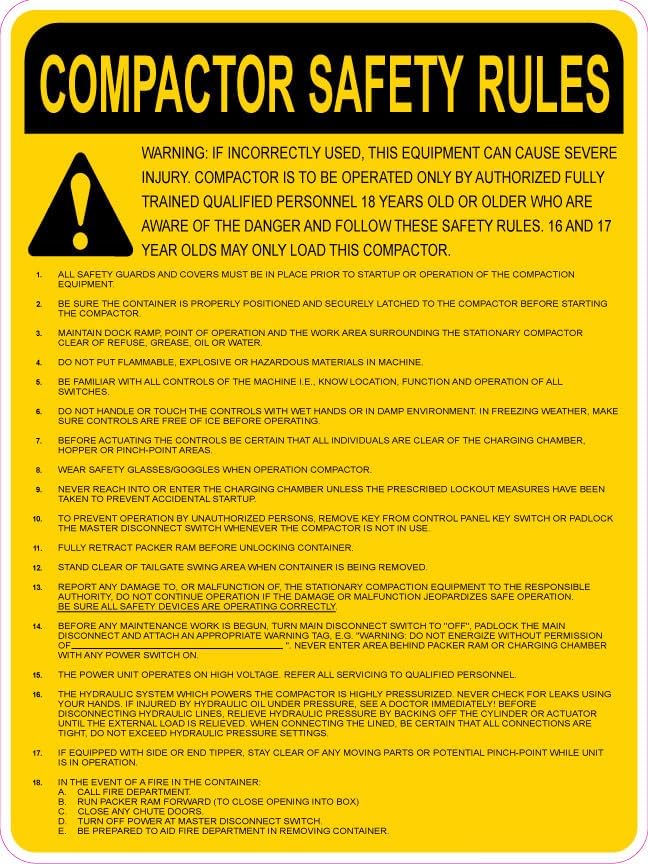 Amazon.com: Compactor Safety Rules Sign Metal Sign 8x12 Inch for ...