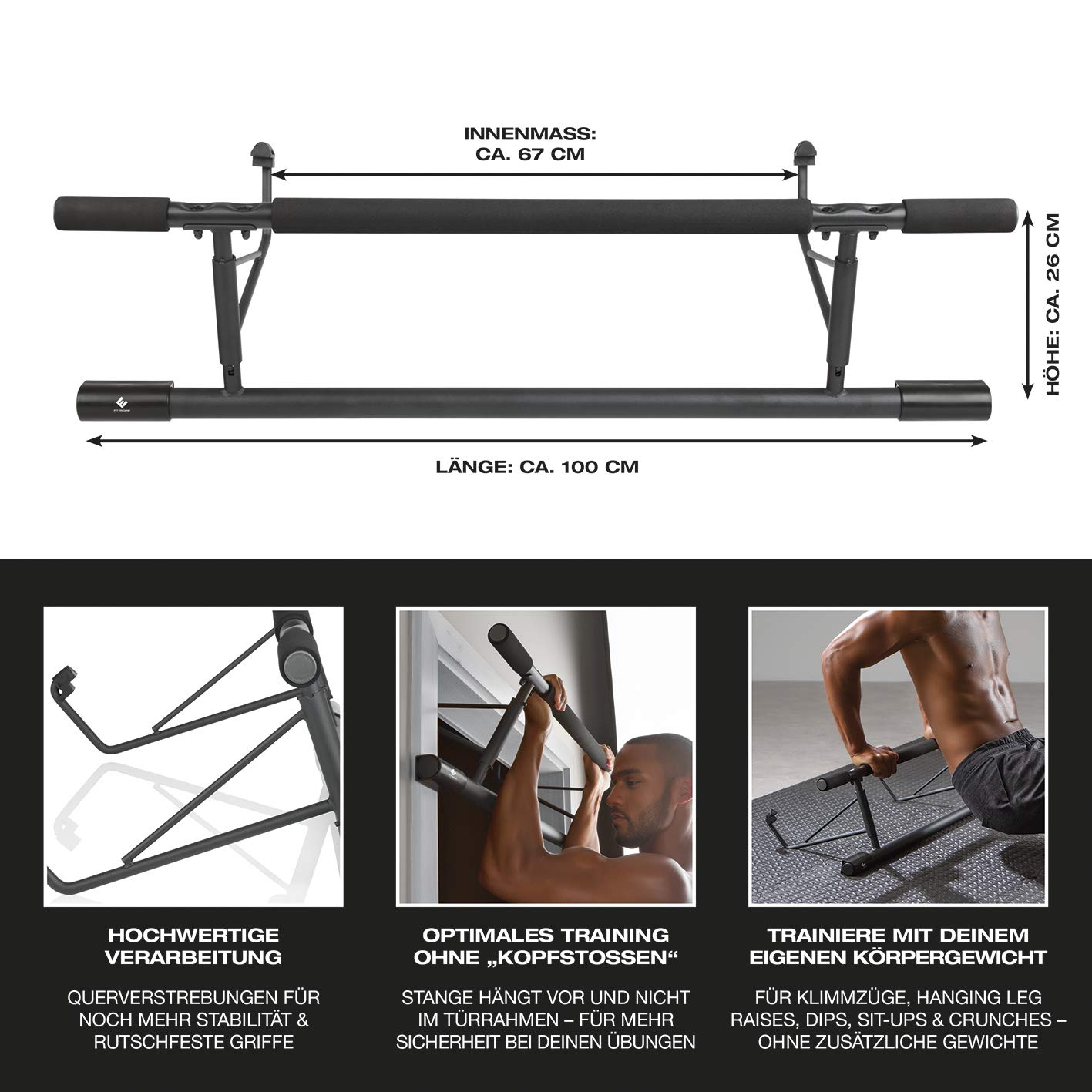 Spartiate Body Klimmzugstange Ohne Befestigung – Verstellbar (72–97 Cm), Max. 200 Kg, Mit Neopren-Griffen & Rutschfestem System – Inkl. 2 Widerstandsbänder (16 & 27 Kg) + Gratis Ebook