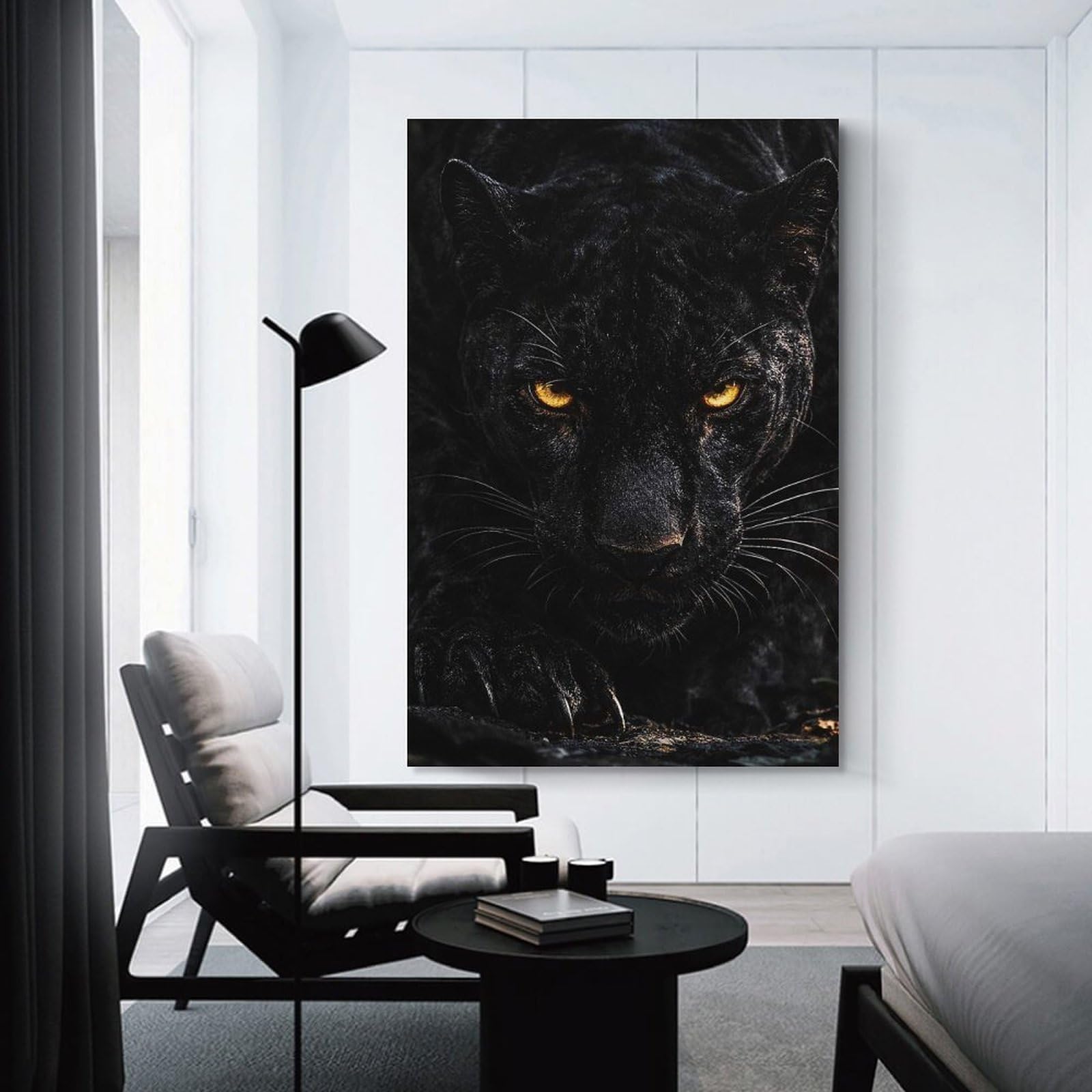 Junmoney Unframe-Style-2 Black Panther With Glowing Eyes Room Decor Wall Art, 16X24inch(40X60cm), For Entrance Walls, Hall Decor Or Foyers, A Neat Decor Update For Hallways